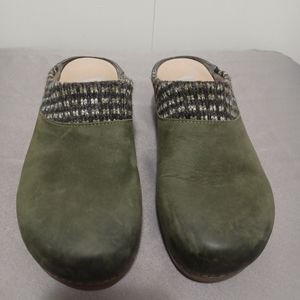Dansko Green Suede Clogs/Mules with Cloth Trim